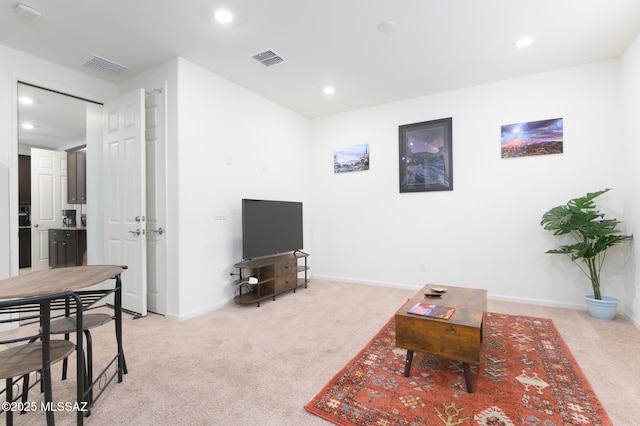 3295 W Sunlit Peak Dr, Tucson, AZ 85742 - living area with visible vents, recessed lighting, and light colored carpet
