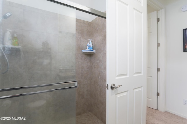 3295 W Sunlit Peak Dr, Tucson, AZ 85742 - bathroom featuring baseboards and a stall shower