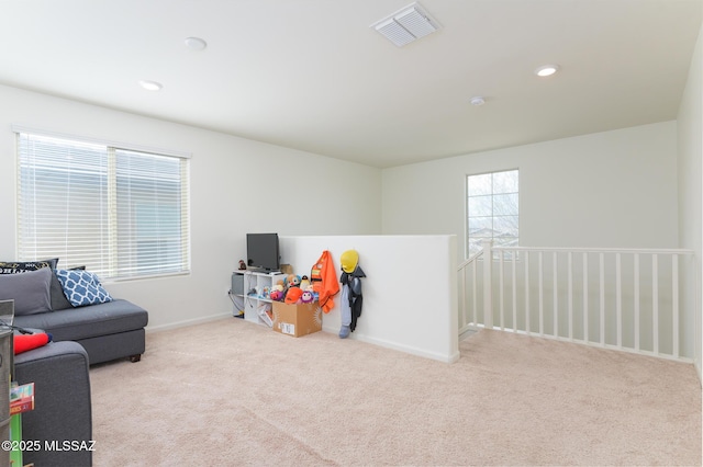 3295 W Sunlit Peak Dr, Tucson, AZ 85742 - recreation room featuring carpet floors, baseboards, recessed lighting, and visible vents