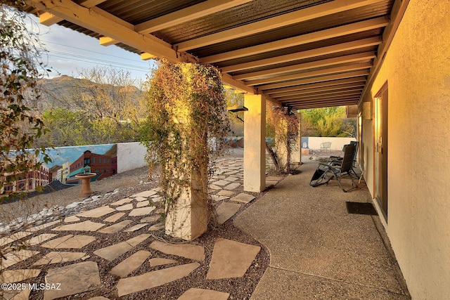 view of patio featuring a mountain view