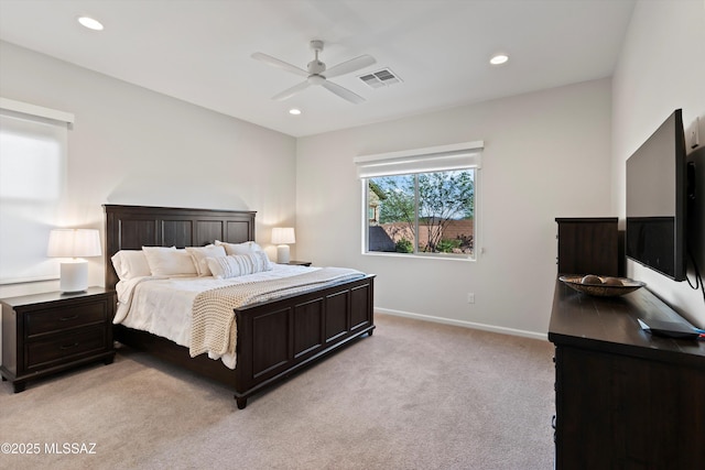 7797 S Indian Wheat Way, Tucson, AZ 85747 - bedroom featuring light carpet, recessed lighting, a ceiling fan, and baseboards