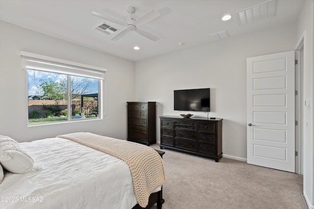7797 S Indian Wheat Way, Tucson, AZ 85747 - bedroom with light colored carpet, recessed lighting, a ceiling fan, and baseboards