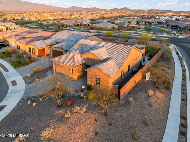 aerial view featuring a residential view and a mountain view