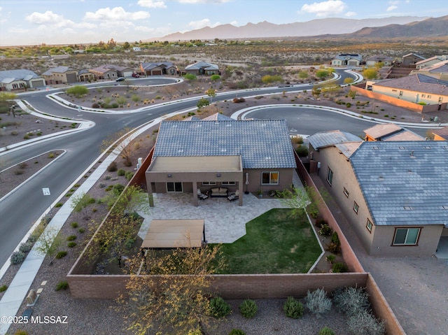 aerial view featuring a residential view and a mountain view