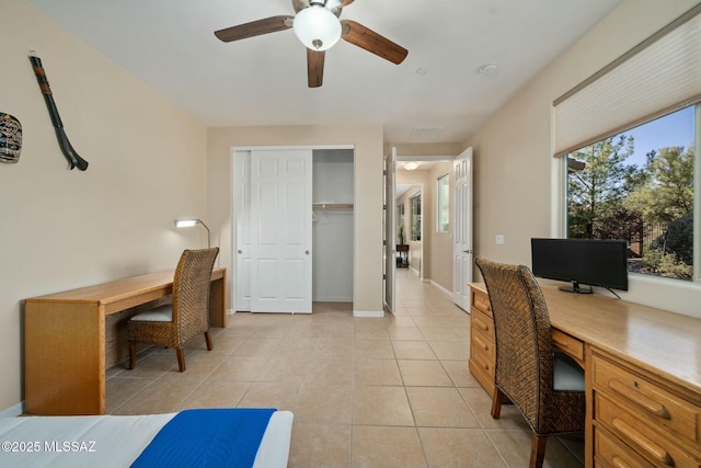 12487 N Wind Runner Pkwy, Marana, AZ 85658 - office area with ceiling fan, light tile patterned flooring, and baseboards