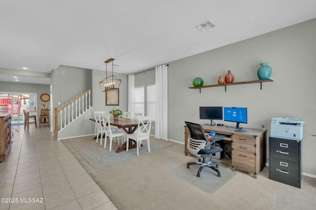 10391 E Malta St, Tucson, AZ 85747 - office space with an inviting chandelier, recessed lighting, baseboards, light tile patterned floors, and visible vents