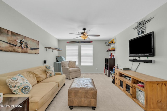 10391 E Malta St, Tucson, AZ 85747 - carpeted living room with ceiling fan and baseboards