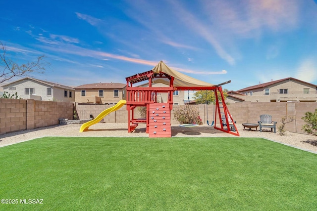 10391 E Malta St, Tucson, AZ 85747 - view of jungle gym featuring a fenced backyard and a yard