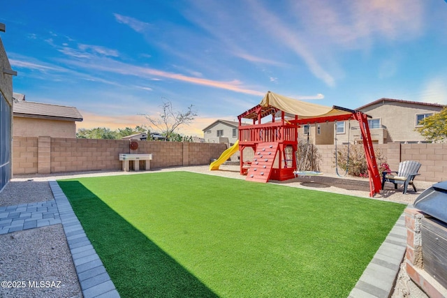 10391 E Malta St, Tucson, AZ 85747 - view of yard featuring a playground, a patio, and a fenced backyard