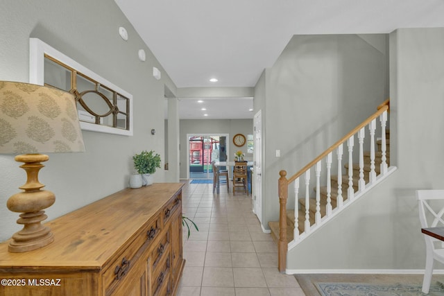 10391 E Malta St, Tucson, AZ 85747 - interior space with light tile patterned flooring, baseboards, recessed lighting, and stairway