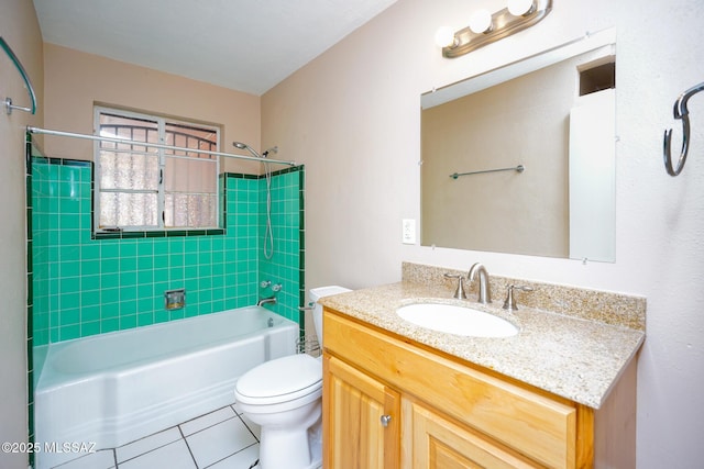 bathroom with toilet, bathtub / shower combination, tile patterned flooring, and vanity