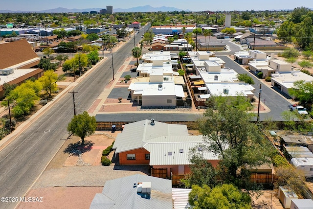 drone / aerial view with a mountain view and a residential view