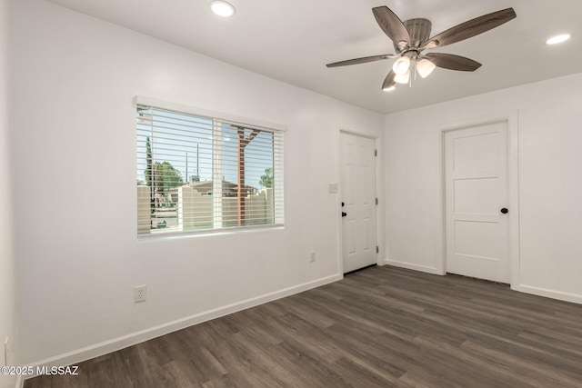 407 E 35th St, Tucson, AZ 85713 - spare room with baseboards, recessed lighting, ceiling fan, and dark wood-style flooring