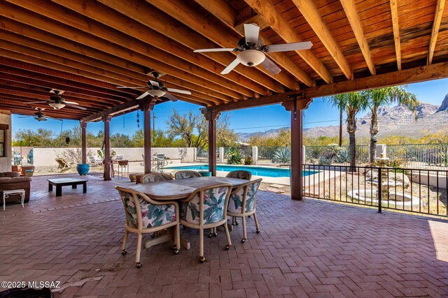 view of patio / terrace featuring a fenced backyard and a fenced in pool