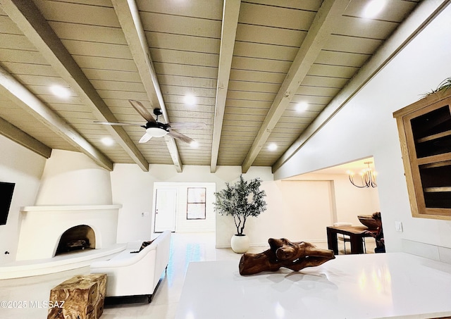 4250 E Aquarius Dr, Tucson, AZ 85718 - bedroom featuring wooden ceiling with exposed beams and a chandelier