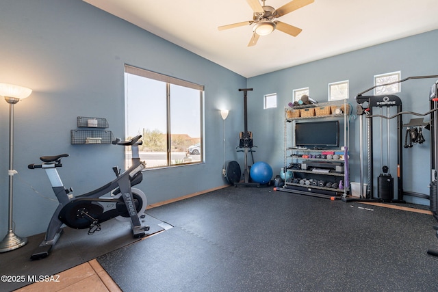 738 S Tohono Ridge Pl, Tucson, AZ 85745 - exercise room featuring ceiling fan and baseboards