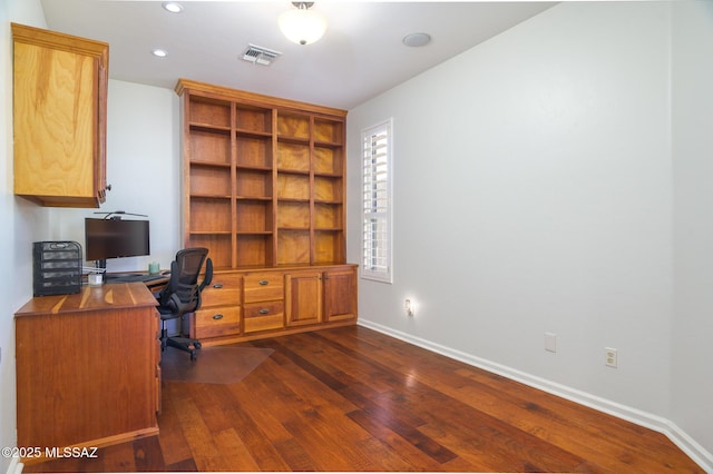 37717 S Terrace Park Dr, Saddlebrooke, AZ 85739 - office featuring dark wood-type flooring, baseboards, and recessed lighting