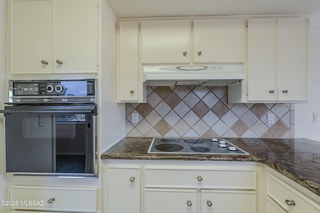 kitchen featuring decorative backsplash, electric stovetop, under cabinet range hood, and oven