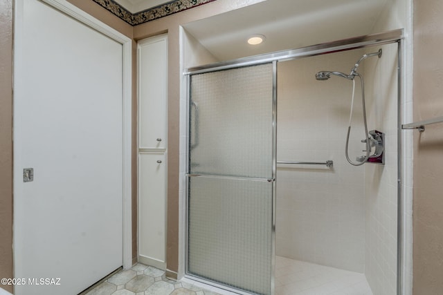 bathroom with a stall shower