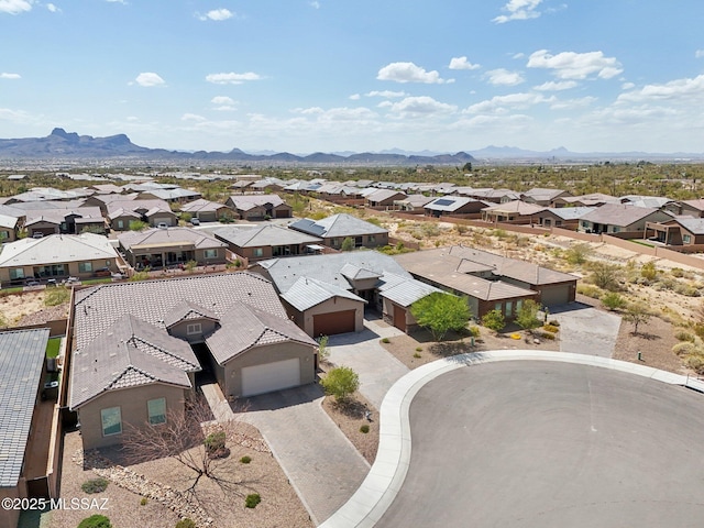 aerial view with a mountain view and a residential view