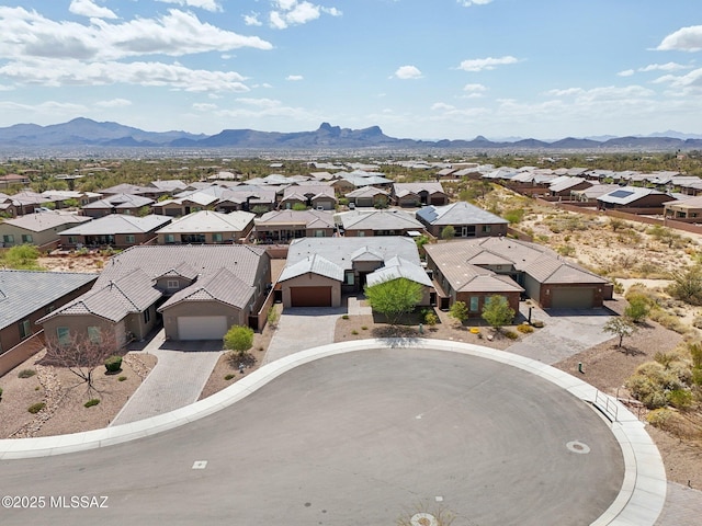 aerial view with a mountain view and a residential view