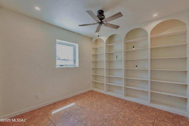 3315 N Tucson Blvd, Tucson, AZ 85716 - spare room featuring built in features, baseboards, ceiling fan, recessed lighting, and tile patterned floors