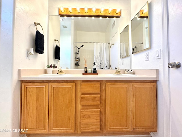 3021 E Dellwood Pl, Vail, AZ 85641 - full bath with a sink, double vanity, curtained shower, and visible vents