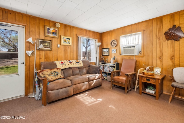 822 E Pomerene Rd, Benson, AZ 85602 - carpeted living room featuring cooling unit and wood walls