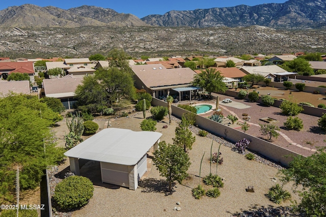 bird's eye view featuring a mountain view and a residential view