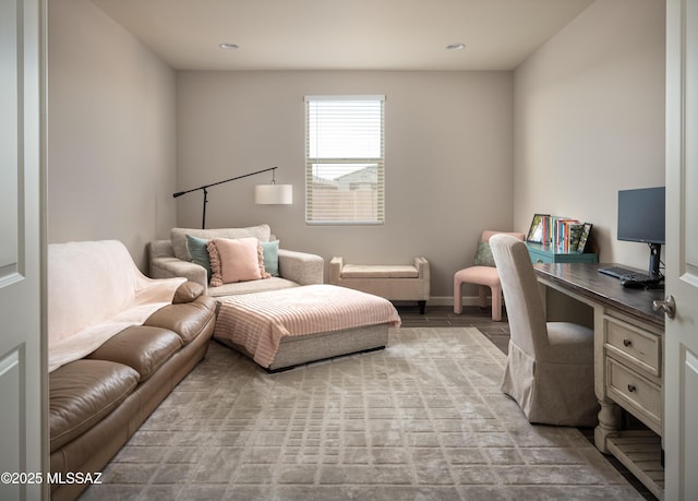 office featuring built in study area and recessed lighting