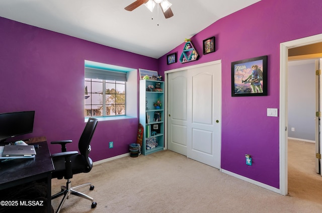 5273 W Fireopal Way, Tucson, AZ 85742 - home office with carpet, baseboards, and lofted ceiling