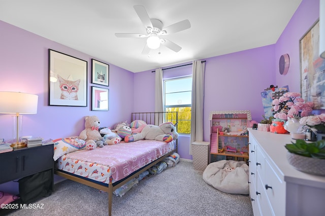 bedroom featuring ceiling fan and carpet floors