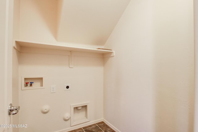 laundry room with baseboards, washer hookup, electric dryer hookup, gas dryer hookup, and laundry area