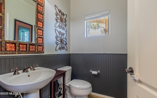 9125 S Crows Nest Ct, Tucson, AZ 85756 - bathroom with a sink, toilet, and wainscoting