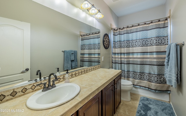 9125 S Crows Nest Ct, Tucson, AZ 85756 - bathroom featuring vanity, toilet, tile patterned flooring, and curtained shower