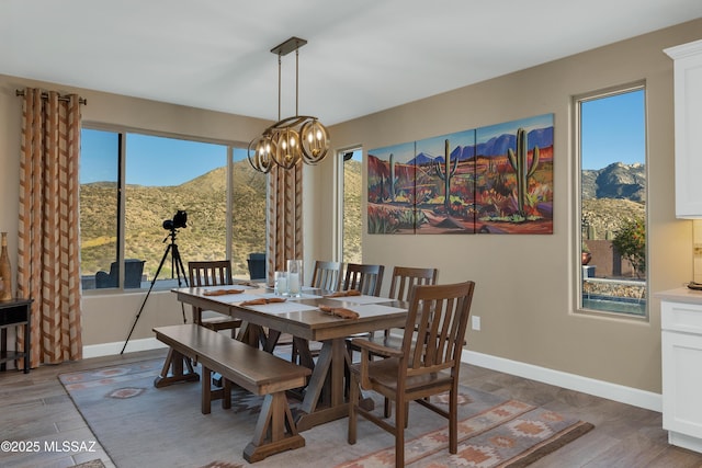 35605 S Overlook Dr, Saddlebrooke, AZ 85739 - dining room with baseboards, a mountain view, and light wood finished floors