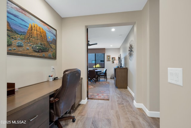 35605 S Overlook Dr, Saddlebrooke, AZ 85739 - office featuring baseboards, recessed lighting, and light wood-style floors