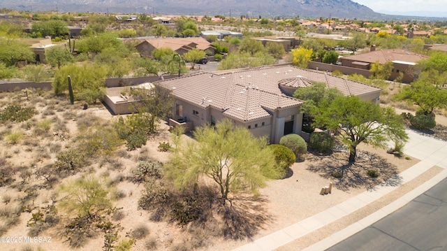 aerial view featuring a residential view and a mountain view