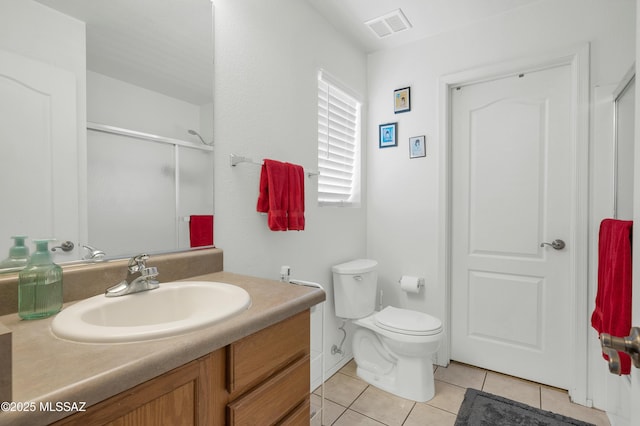 1985 S Mcconnell Dr, Tucson, AZ 85710 - bathroom featuring a shower with door, vanity, tile patterned flooring, toilet, and visible vents