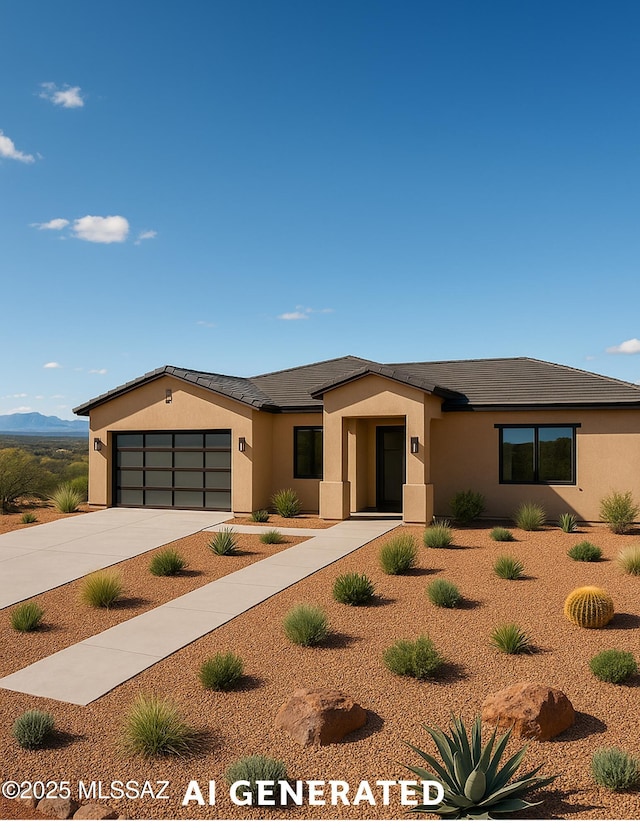 24 Camino Olympia, Rio Rico, AZ 85648 - prairie-style house featuring an attached garage, stucco siding, and concrete driveway