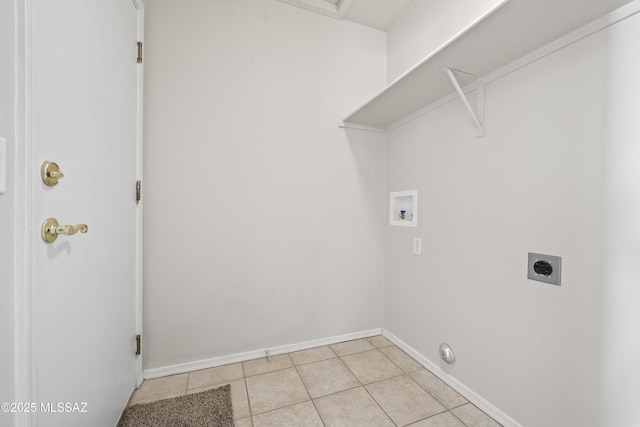 2253 W Catalina View Dr, Tucson, AZ 85742 - laundry area with light tile patterned floors, electric dryer hookup, laundry area, hookup for a washing machine, and baseboards