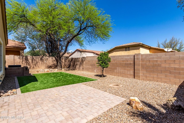 view of yard with a patio and a fenced backyard