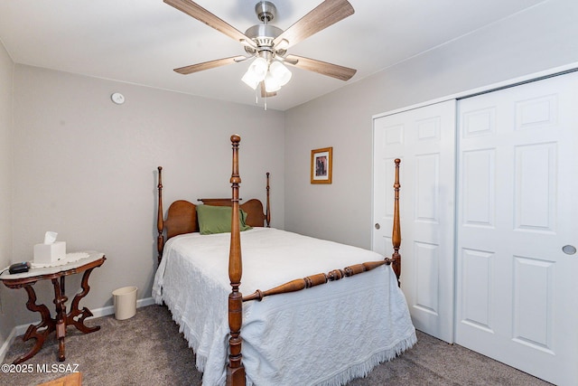 649 W Via, San Mateo, Green Valley, AZ 85614 - bedroom featuring ceiling fan, a closet, baseboards, and carpet floors