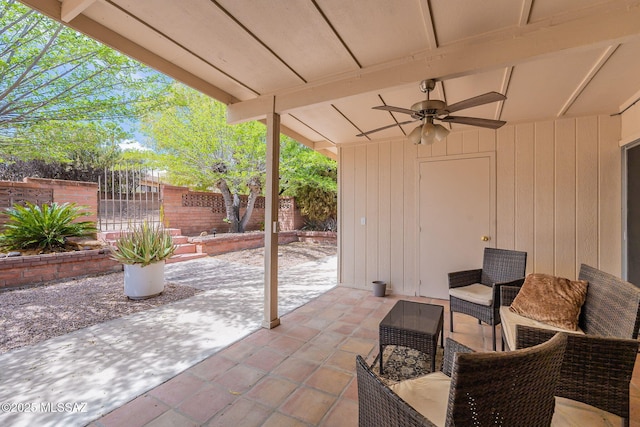 649 W Via, San Mateo, Green Valley, AZ 85614 - view of patio / terrace featuring a ceiling fan and fence