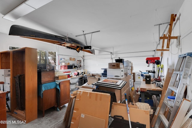 garage featuring a workshop area
