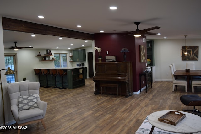 6821 N Cassim Pl, Tucson, AZ 85704 - living area featuring a ceiling fan, dark wood-type flooring, recessed lighting, and baseboards