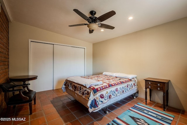 17300 S Camino Cartagena, Sahuarita, AZ 85629 - bedroom with a closet, recessed lighting, and a ceiling fan