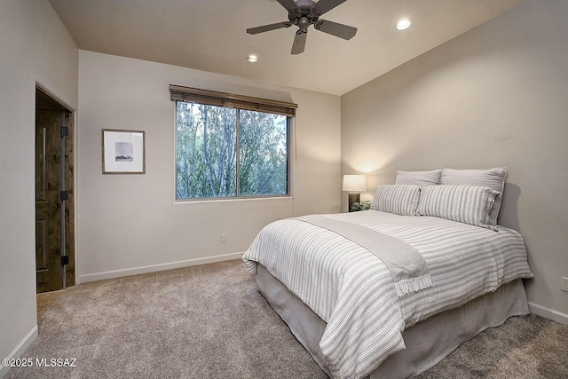 bedroom featuring baseboards, carpet flooring, and recessed lighting