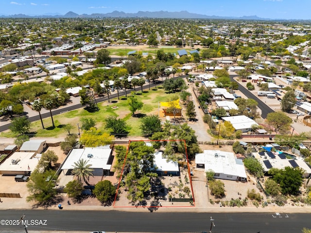drone / aerial view with a mountain view and a residential view