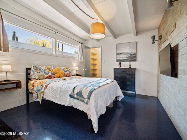 bedroom with beam ceiling
